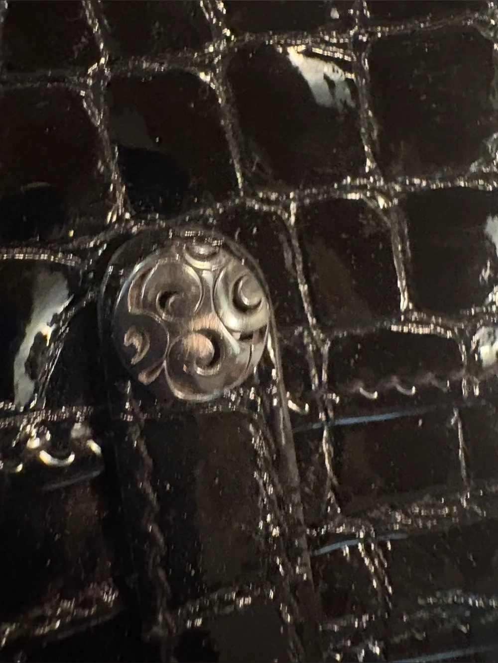 Brighton Black Patent Croc Keychain Cardholder Wallet Leopard Interior Jewels